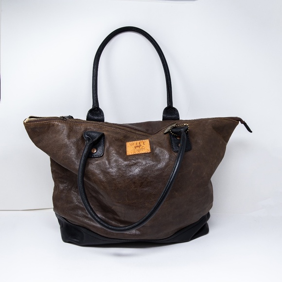 Will Original Genuine Leather Utility Shoulder Tote Purse Bag Weekender Brown - Picture 5 of 7